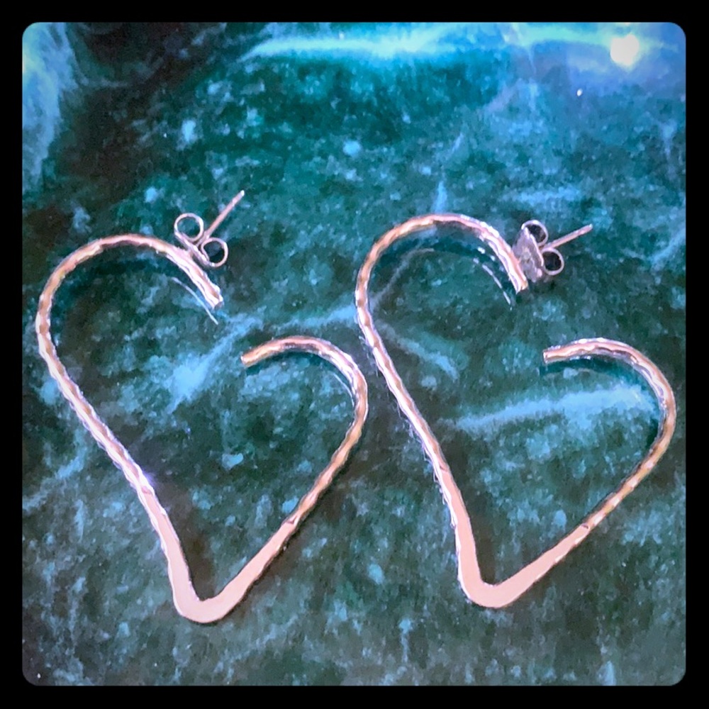 Heart silver tone earrings